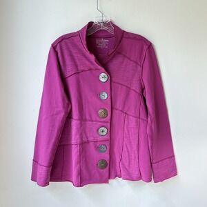 Neon Buddah Button Up Blazer PL Fushia Artsy Lagenlook Mock Neck